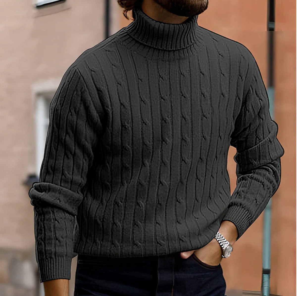 Men's Turtleneck | Ribbed Knit | Classic Style | Winter - Charcoal