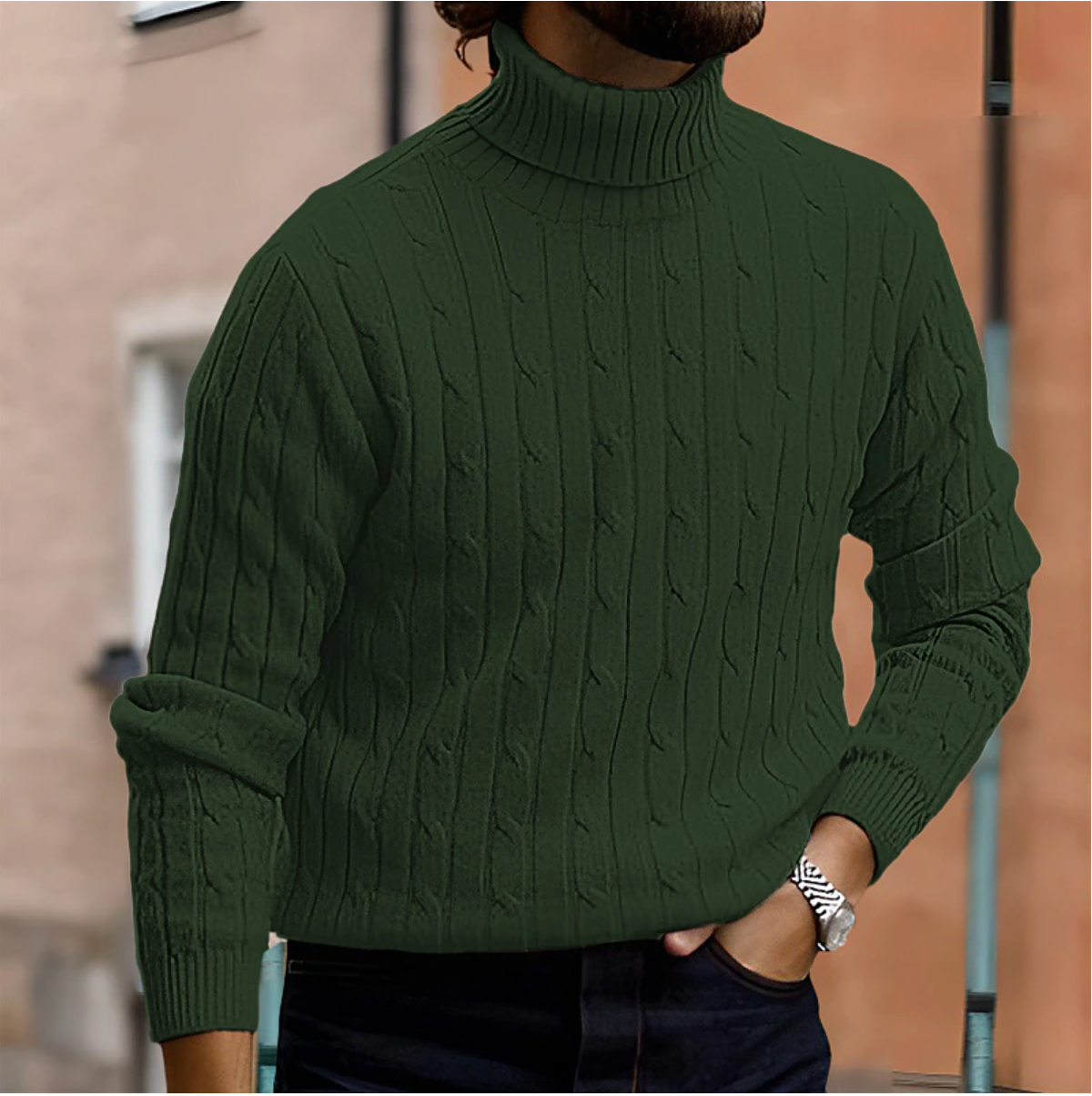 Men's Turtleneck | Ribbed Knit | Classic Style | Winter - Green