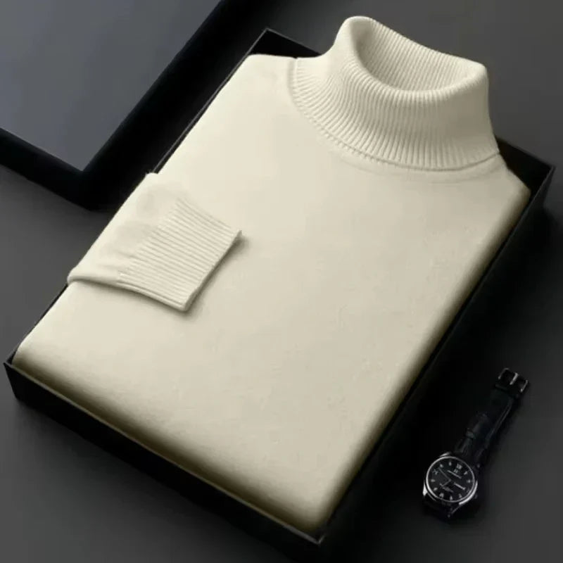 Men's Turtleneck Sweater | Warm Polyester | Classic | Winter - Beige