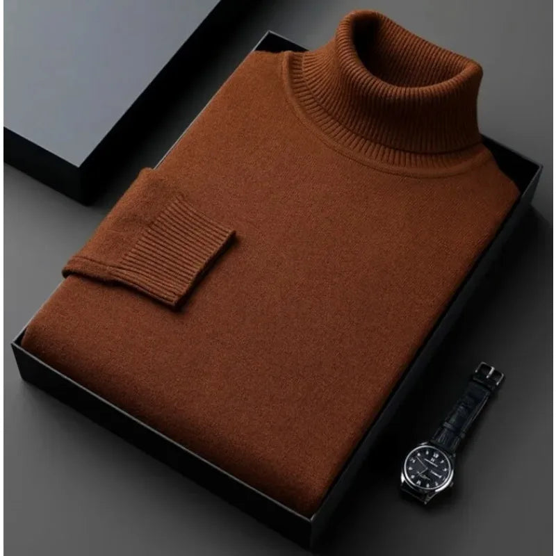 Men's Turtleneck Sweater | Warm Polyester | Classic | Winter - Brown