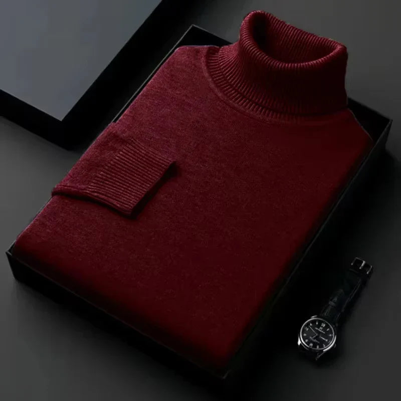 Men's Turtleneck Sweater | Warm Polyester | Classic | Winter - Burgundy