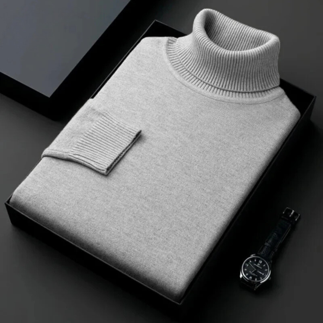 Men's Turtleneck Sweater | Warm Polyester | Classic | Winter - Gray