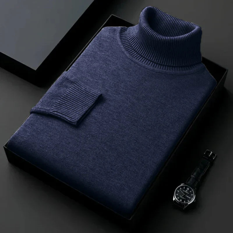 Men's Turtleneck Sweater | Warm Polyester | Classic | Winter - Navy