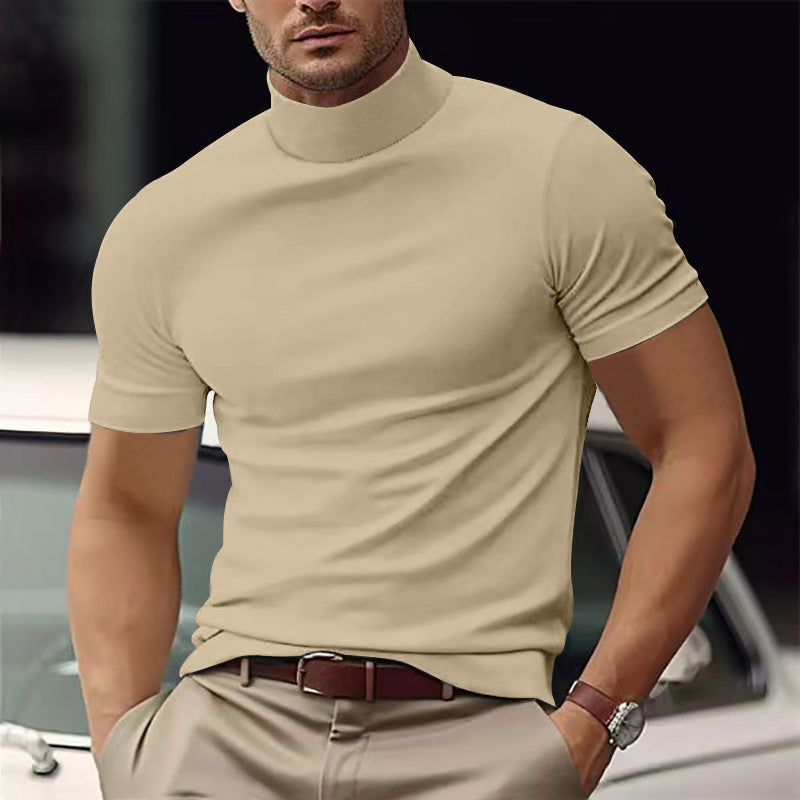Men's Turtleneck T-Shirt | Short Sleeve | Winter - Beige