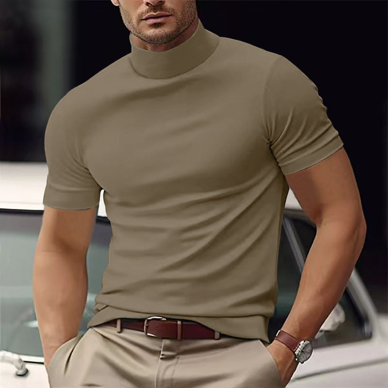 Men's Turtleneck T-Shirt | Short Sleeve | Winter - Khaki