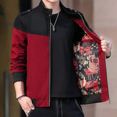 Men's Two-Tone Jacket | Zip-Up | Autumn - Rood En Zwart 2