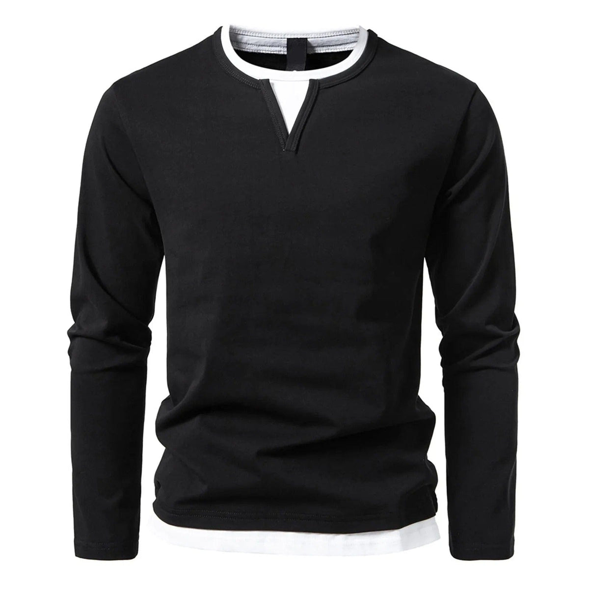 Men's V-Neck Longsleeve | Classic Casual | Relaxed Fit | Autumn - Black