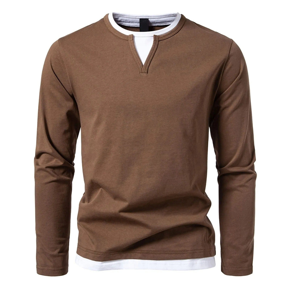 Men's V-Neck Longsleeve | Classic Casual | Relaxed Fit | Autumn - Brown