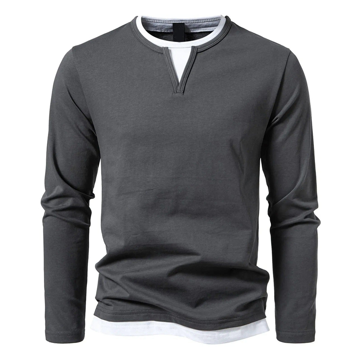 Men's V-Neck Longsleeve | Classic Casual | Relaxed Fit | Autumn - Gray