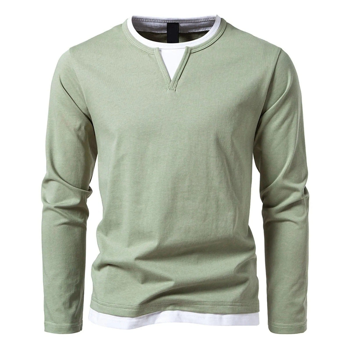 Men's V-Neck Longsleeve | Classic Casual | Relaxed Fit | Autumn - Green