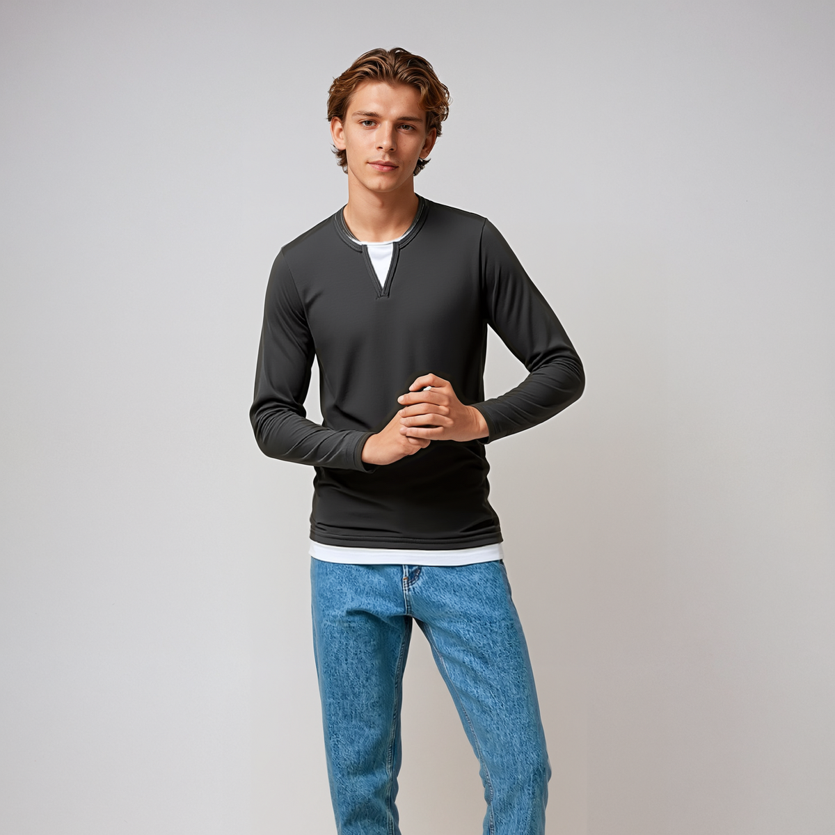 Men's V-Neck Longsleeve | Classic Casual | Relaxed Fit | Autumn