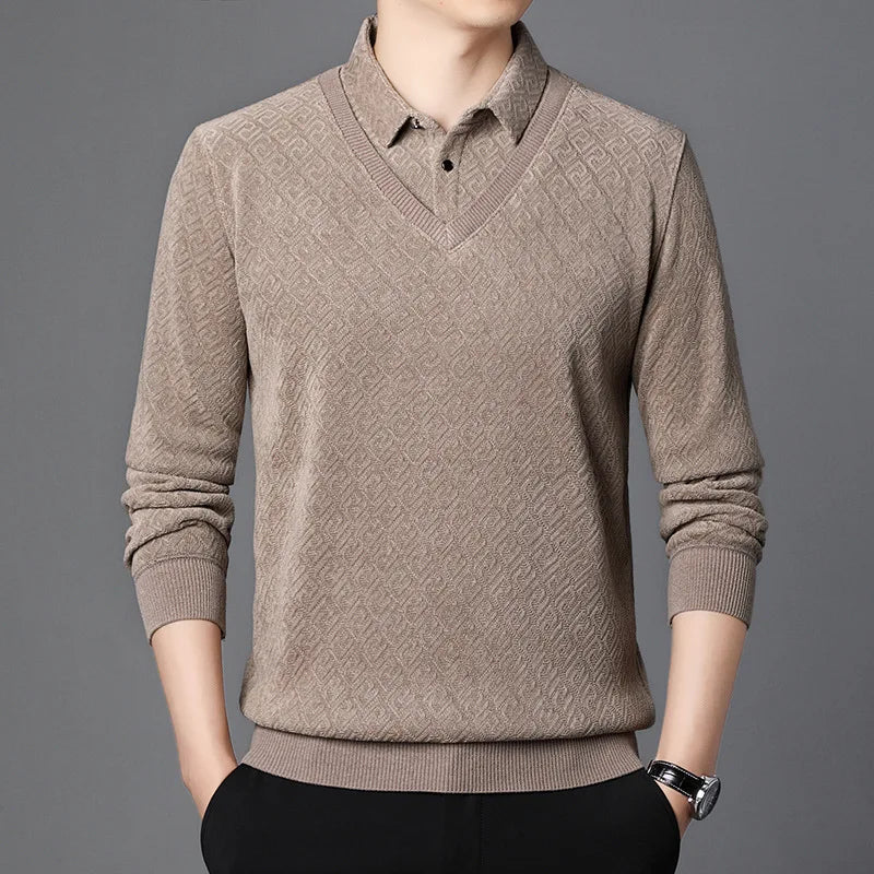 Men's V-Neck Sweater | Wool Blend | Timeless | Winter - Beige