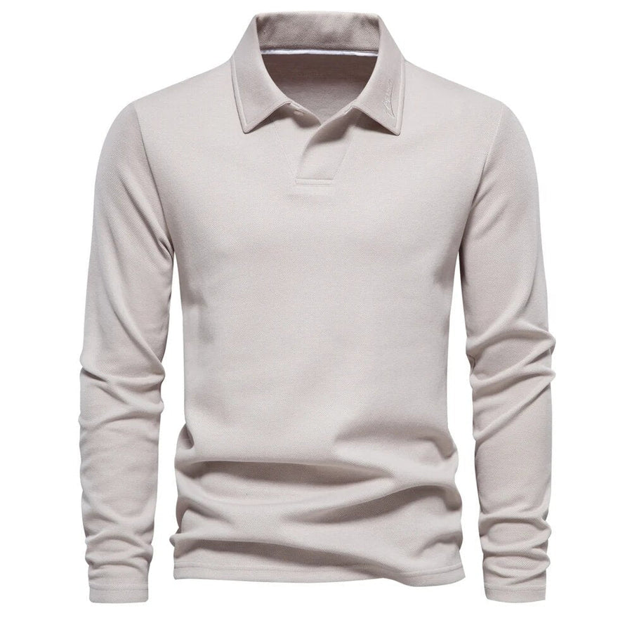 Men's Warm Polo Sweater - Classic Knit Style | Fall - Beige