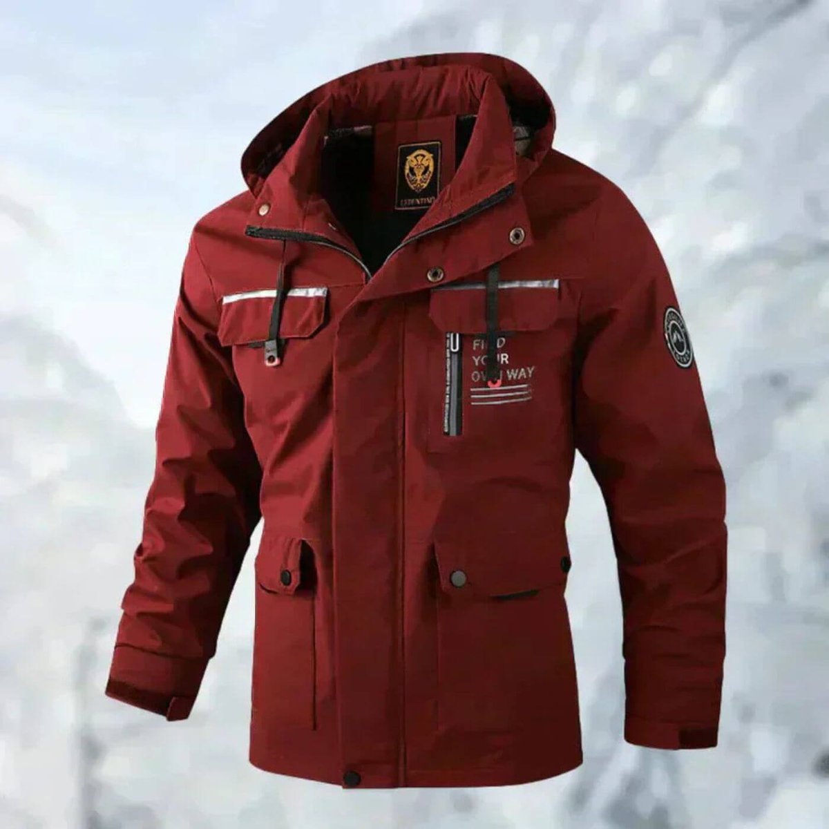 Men's Waterproof Hooded Quilted Parka Jacket | Winter - Red