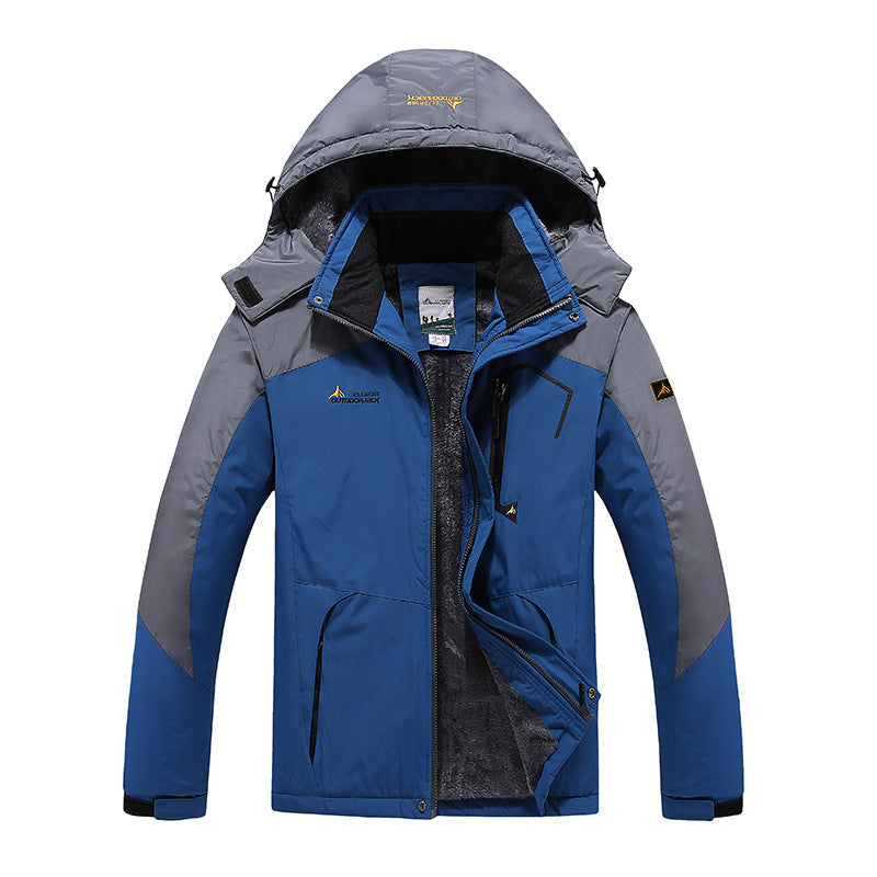 Men's Waterproof Winter Parka with Removable Hood - Blue/Grey