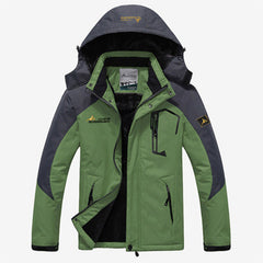 Men's Waterproof Winter Parka with Removable Hood - Light Green/Grey
