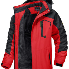 Men's Waterproof Winter Parka with Removable Hood - Red