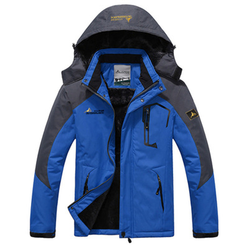 Men's Waterproof Winter Parka with Removable Hood - Sky Blue/Grey