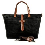 Men's Waxed Canvas Tote Bag with Leather Trim - Weather-Resistant - Charcoal