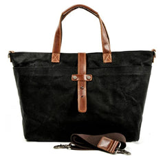 Men's Waxed Canvas Tote Bag with Leather Trim - Weather-Resistant - Charcoal