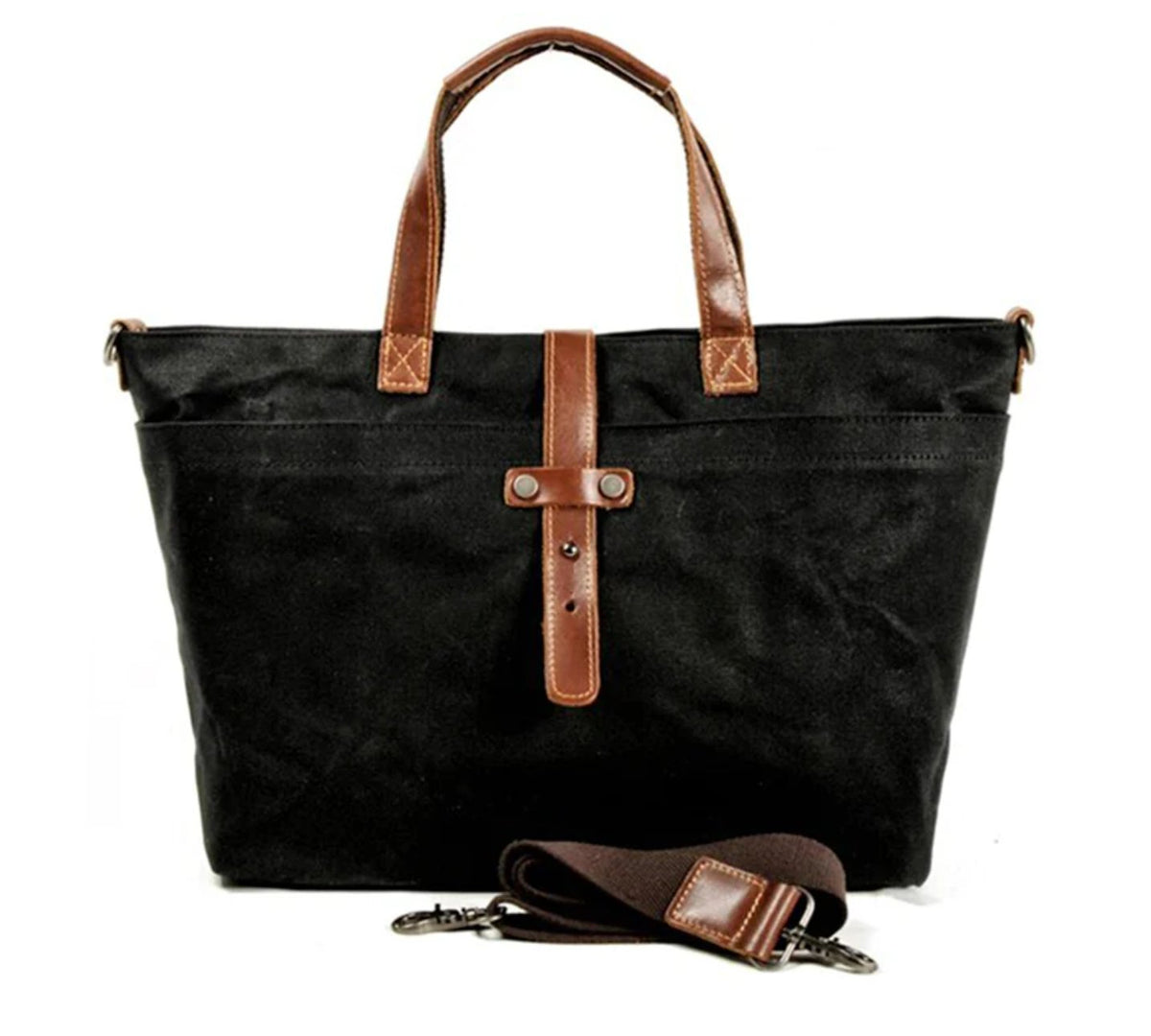 Men's Waxed Canvas Tote Bag with Leather Trim - Weather-Resistant - Charcoal