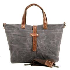 Men's Waxed Canvas Tote Bag with Leather Trim - Weather-Resistant