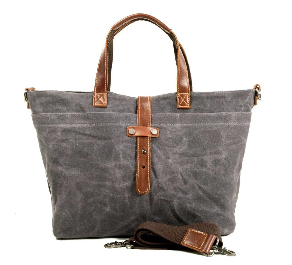 Men's Waxed Canvas Tote Bag with Leather Trim - Weather-Resistant