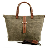 Men's Waxed Canvas Tote Bag with Leather Trim - Weather-Resistant - Sage