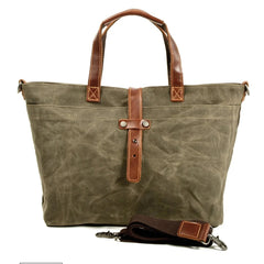 Men's Waxed Canvas Tote Bag with Leather Trim - Weather-Resistant - Sage