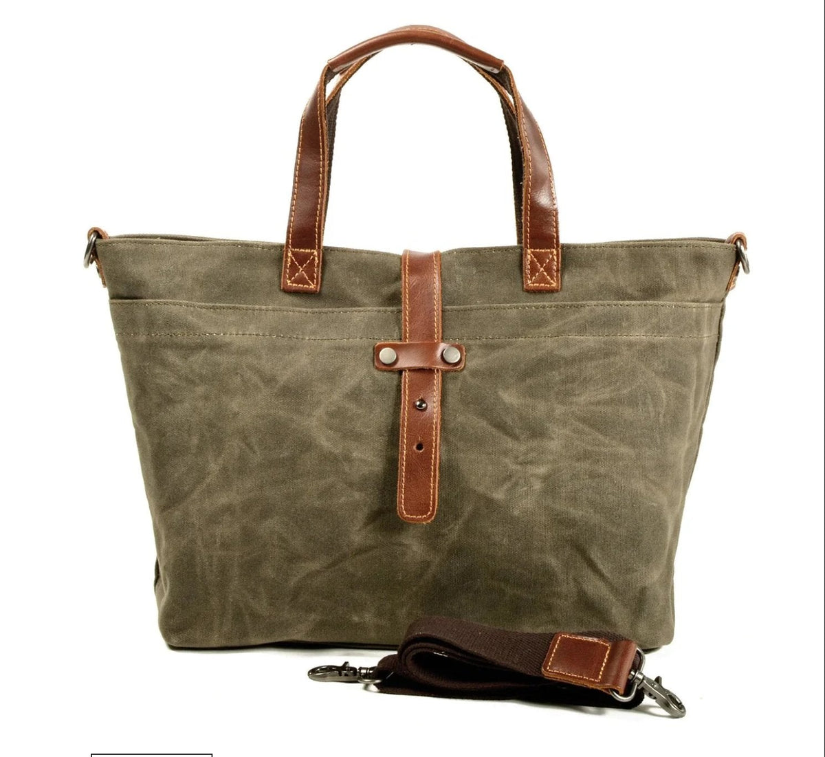 Men's Waxed Canvas Tote Bag with Leather Trim - Weather-Resistant - Sage