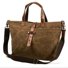 Men's Waxed Canvas Tote Bag with Leather Trim - Weather-Resistant - Tobacco