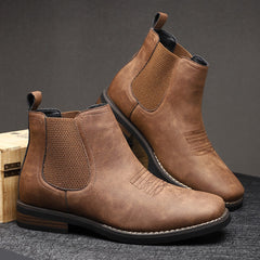 Men's Western Chelsea Slip-On Ankle Boots - Distressed Tan | Autumn - Chestnut Brown