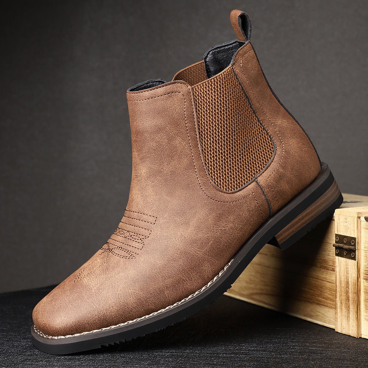 Men's Western Chelsea Slip-On Ankle Boots - Distressed Tan | Autumn