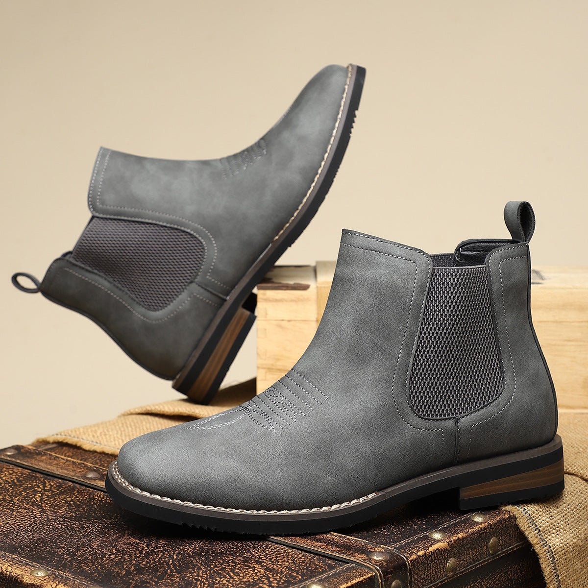 Men's Western Chelsea Slip-On Ankle Boots - Distressed Tan | Autumn
