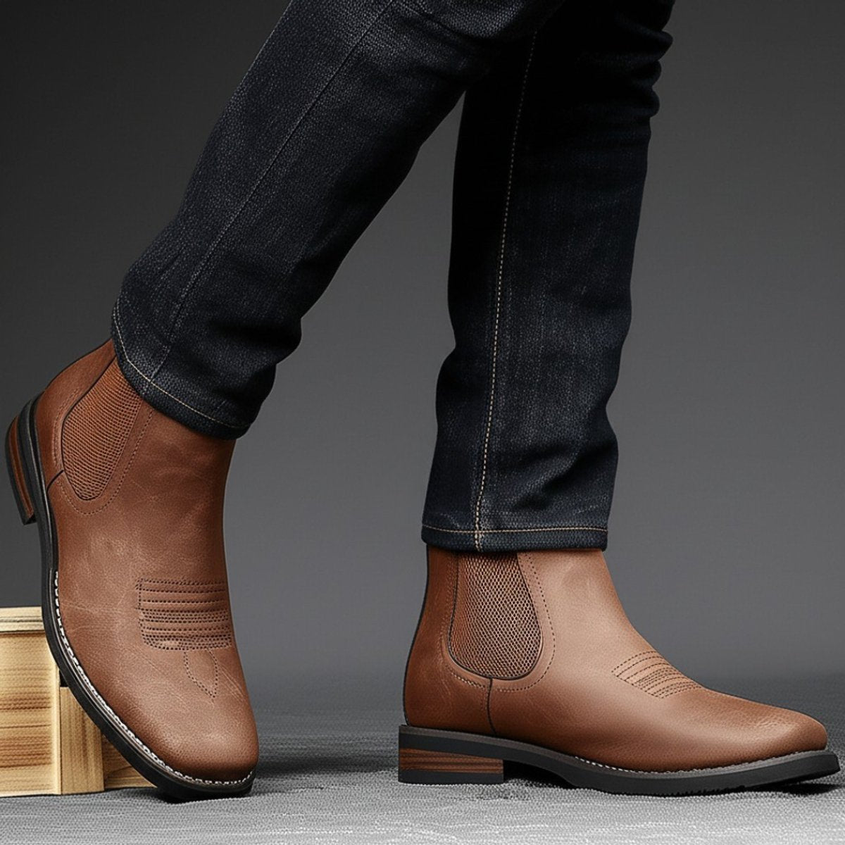 Men's Western Chelsea Slip-On Ankle Boots - Distressed Tan | Autumn