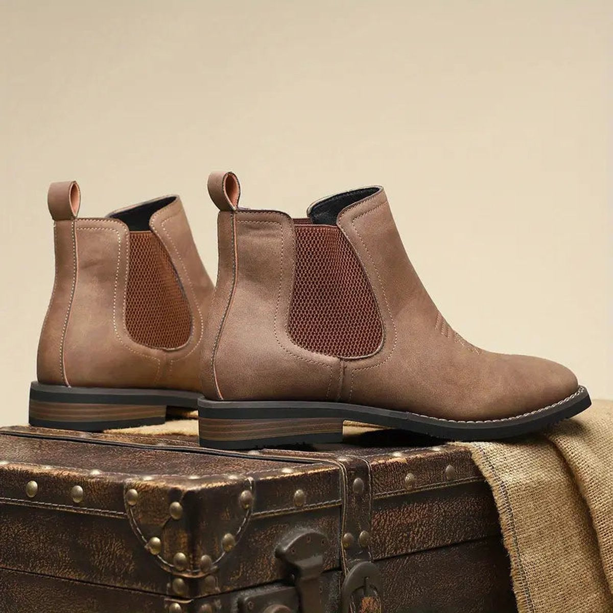 Men's Western Chelsea Slip-On Ankle Boots - Distressed Tan | Autumn