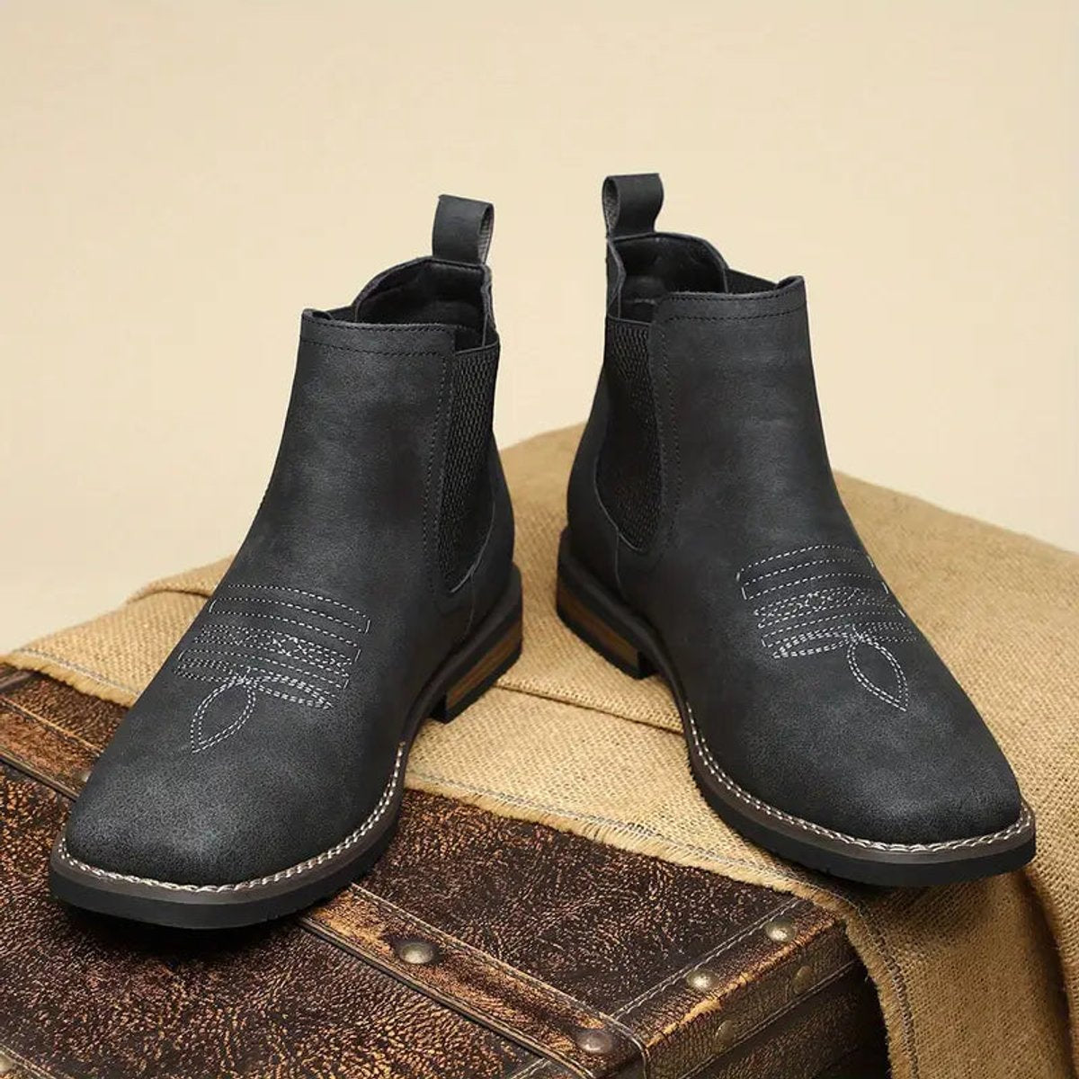Men's Western Chelsea Slip-On Ankle Boots - Distressed Tan | Autumn
