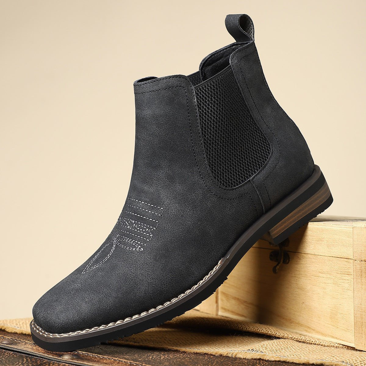 Men's Western Chelsea Slip-On Ankle Boots - Distressed Tan | Autumn