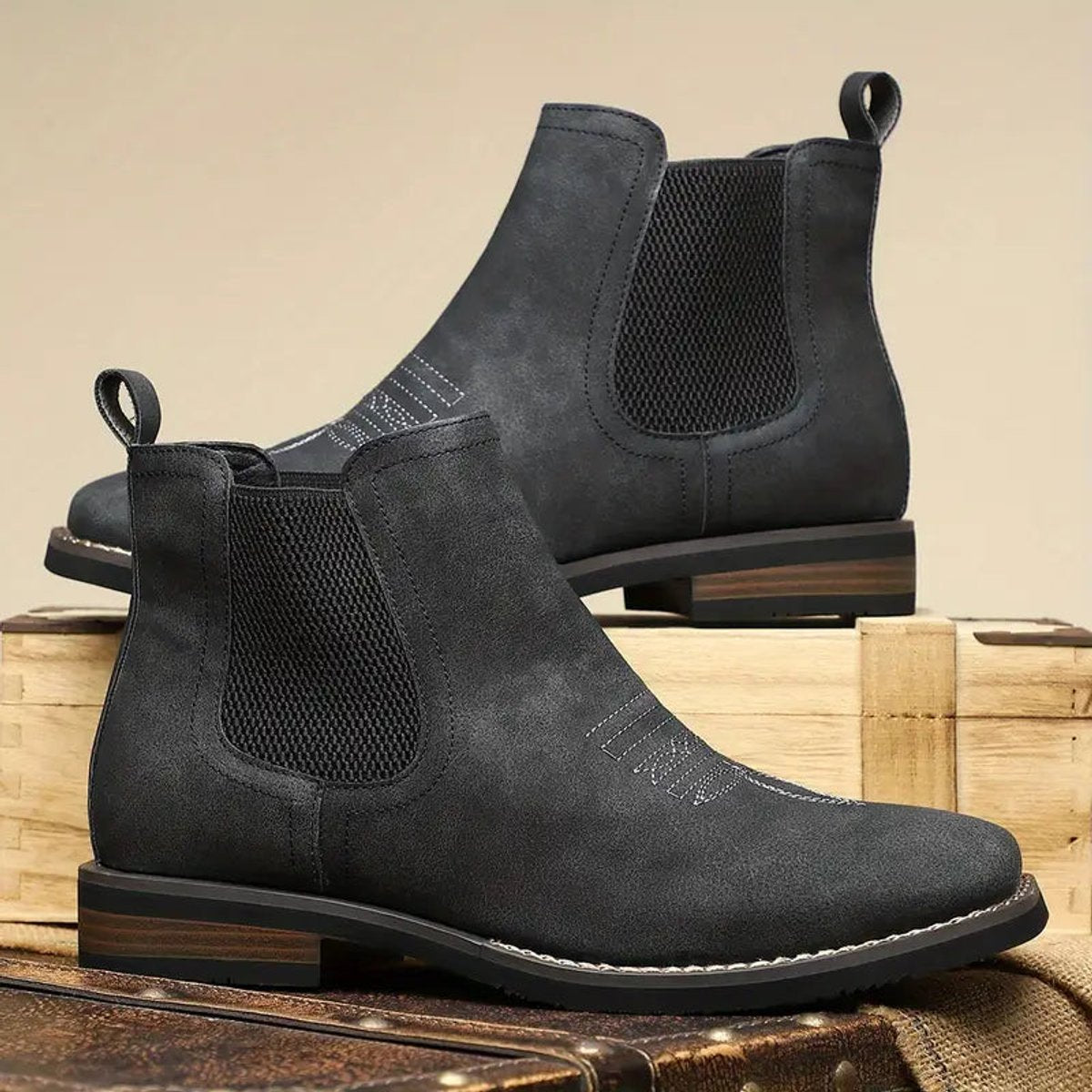 Men's Western Chelsea Slip-On Ankle Boots - Distressed Tan | Autumn