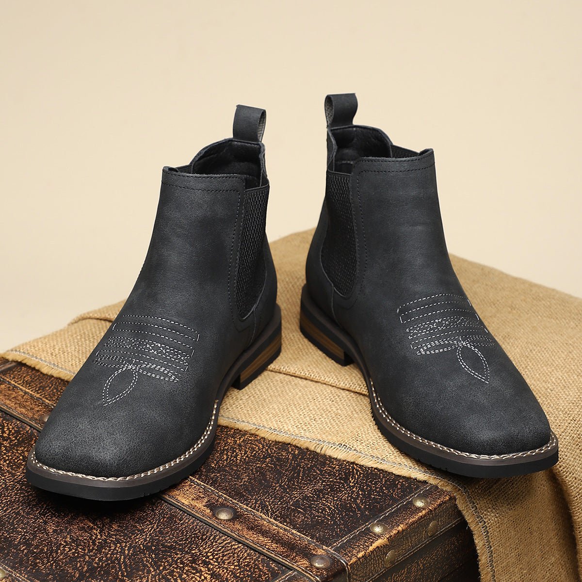 Men's Western Chelsea Slip-On Ankle Boots - Distressed Tan | Autumn - Midnight