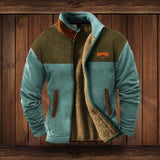 Men's Western Sherpa-Lined Full-Zip Fleece Bomber Jacket | Autumn - Blue