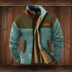 Men's Western Sherpa-Lined Full-Zip Fleece Bomber Jacket | Autumn - Blue