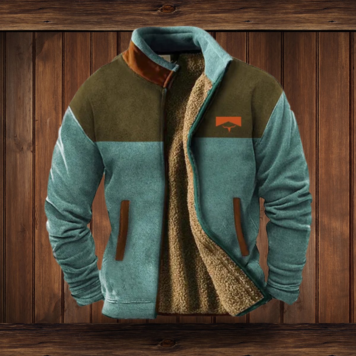 Men's Western Sherpa-Lined Full-Zip Fleece Bomber Jacket | Autumn - Blue