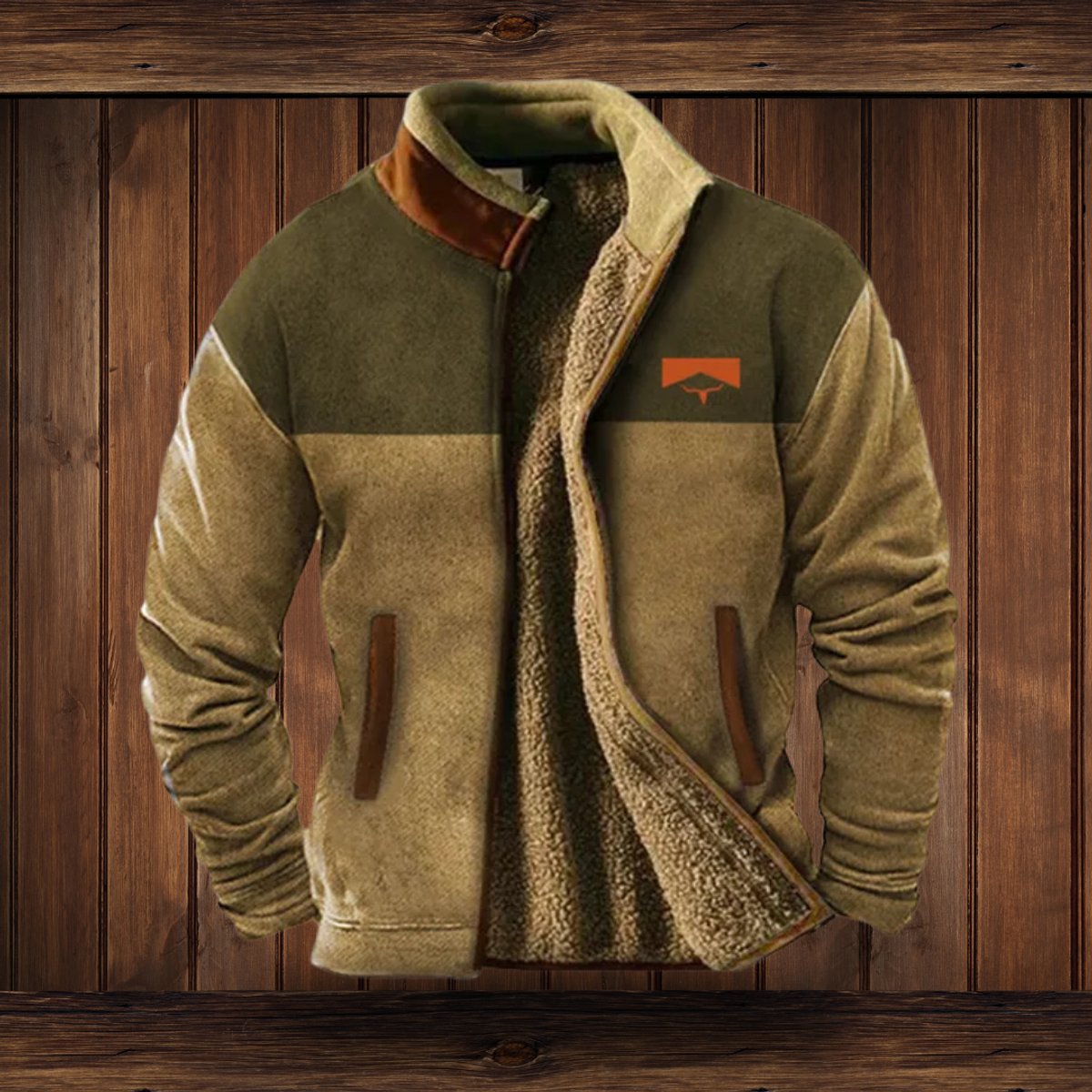 Men's Western Sherpa-Lined Full-Zip Fleece Bomber Jacket | Autumn - Brown