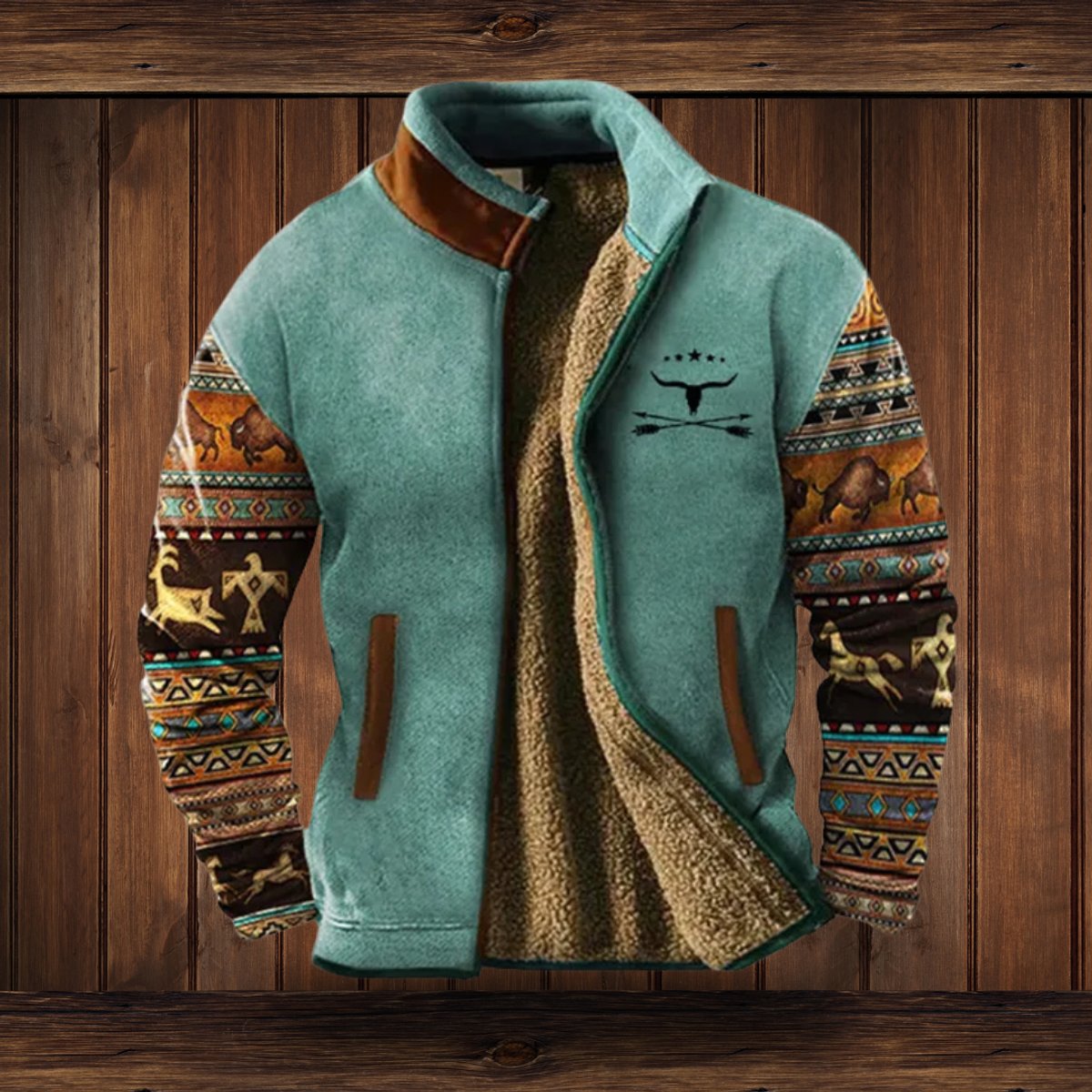 Men's Western Sherpa-Lined Full-Zip Fleece Bomber Jacket | Autumn - Dark Blue