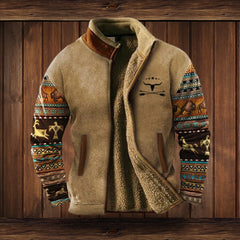 Men's Western Sherpa-Lined Full-Zip Fleece Bomber Jacket | Autumn - Dark Brown