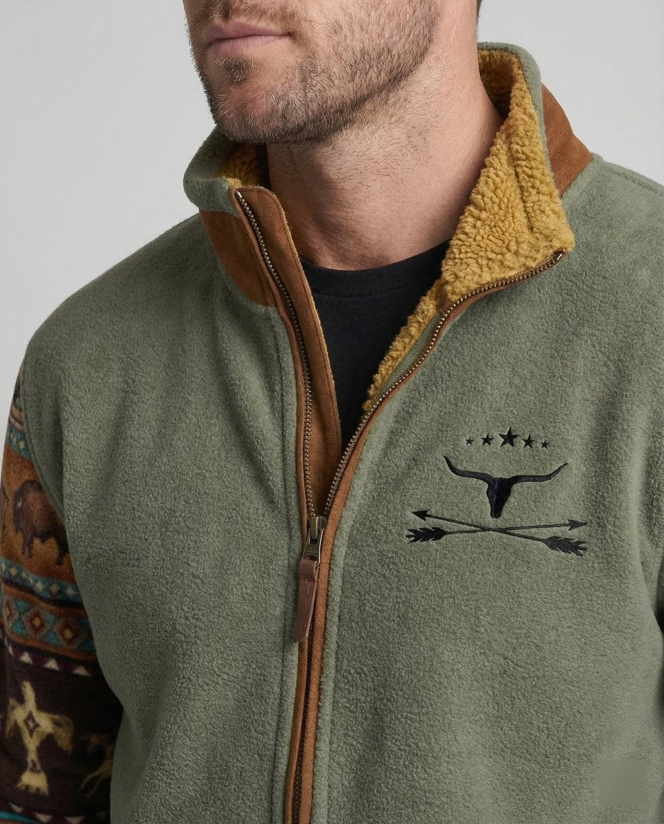 Men's Western Sherpa-Lined Full-Zip Fleece Bomber Jacket | Autumn