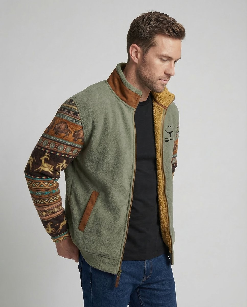 Men's Western Sherpa-Lined Full-Zip Fleece Bomber Jacket | Autumn