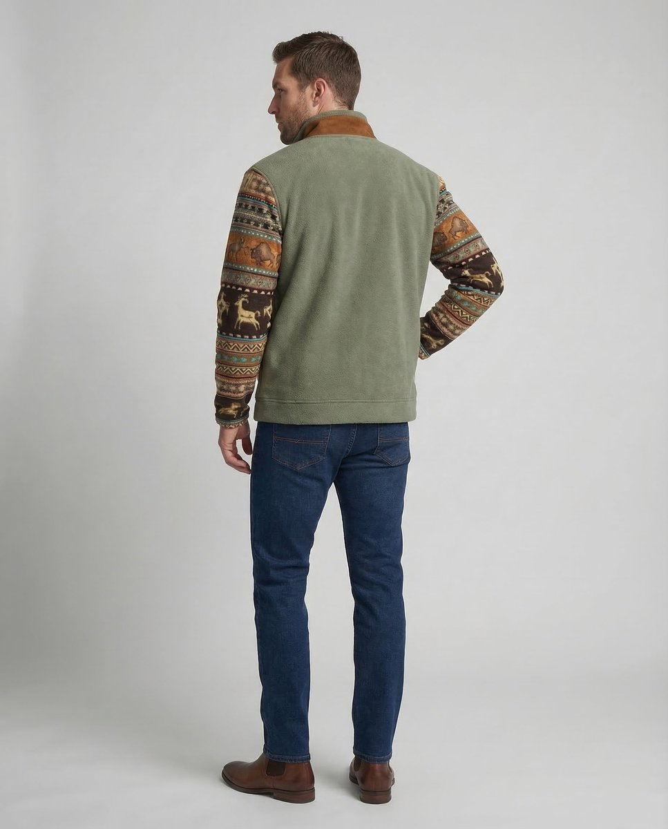 Men's Western Sherpa-Lined Full-Zip Fleece Bomber Jacket | Autumn
