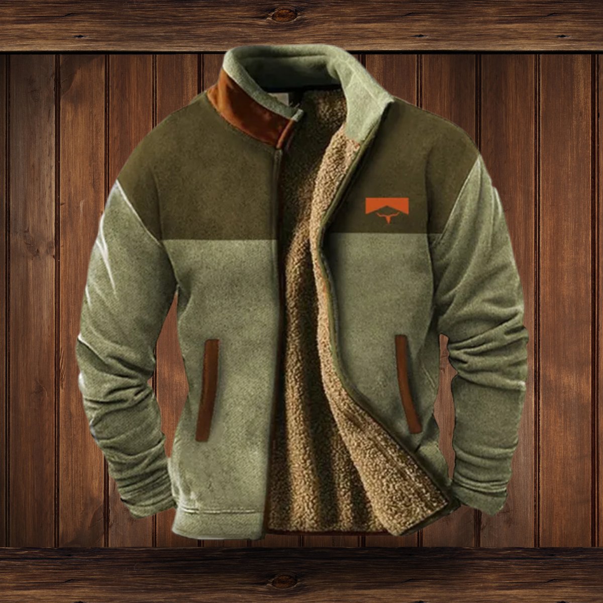 Men's Western Sherpa-Lined Full-Zip Fleece Bomber Jacket | Autumn - Green
